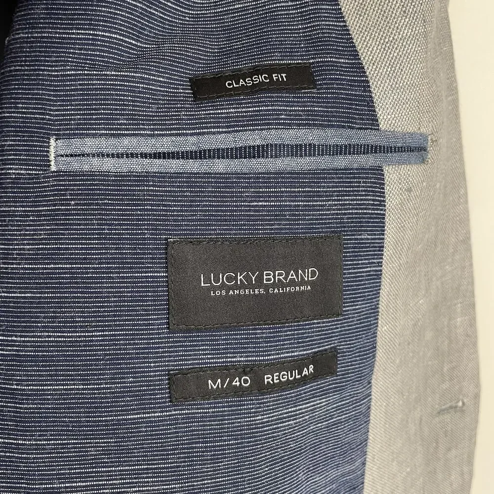 Baird Mcnutt 100% Irish Linen Sport Coat Blazer Mens 40R Gray Lucky Brand Jacket